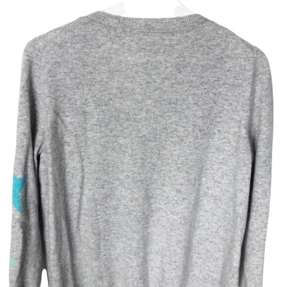 Pure Collection 100% Cashmere Sweater Gray Heather Stars 8/10 Medium Long Sleeve - Picture 8 of 12